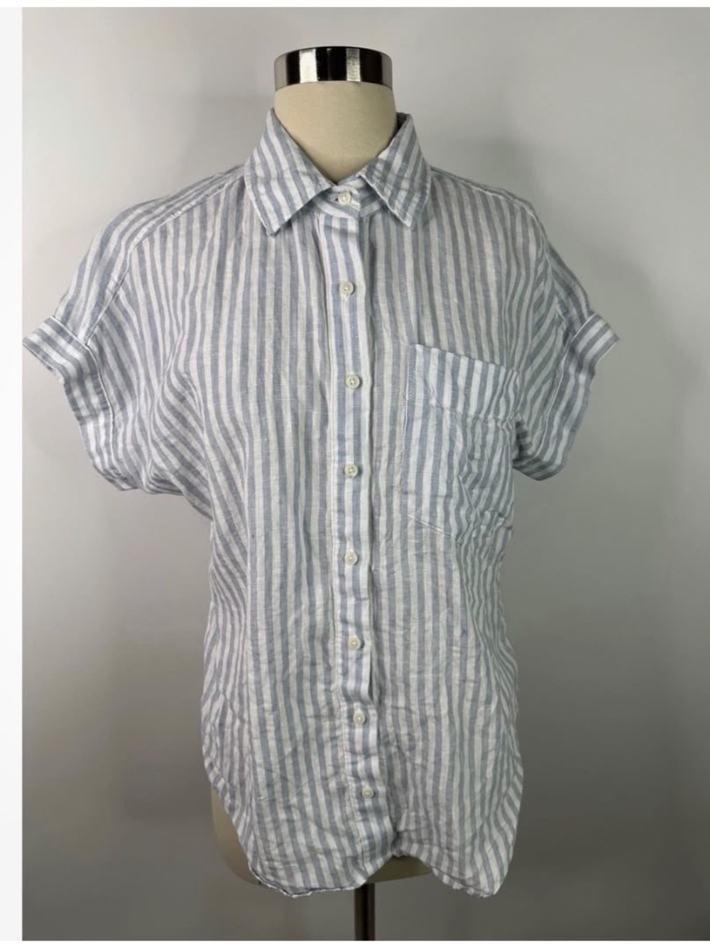 Quince Striped Casual Short Sleeve Button Down Top